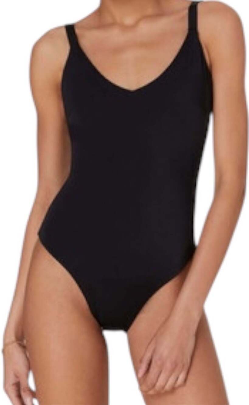 Andie Marco One Piece Swimsuit Cami Ribbed Adjustable V-Neck Black Large